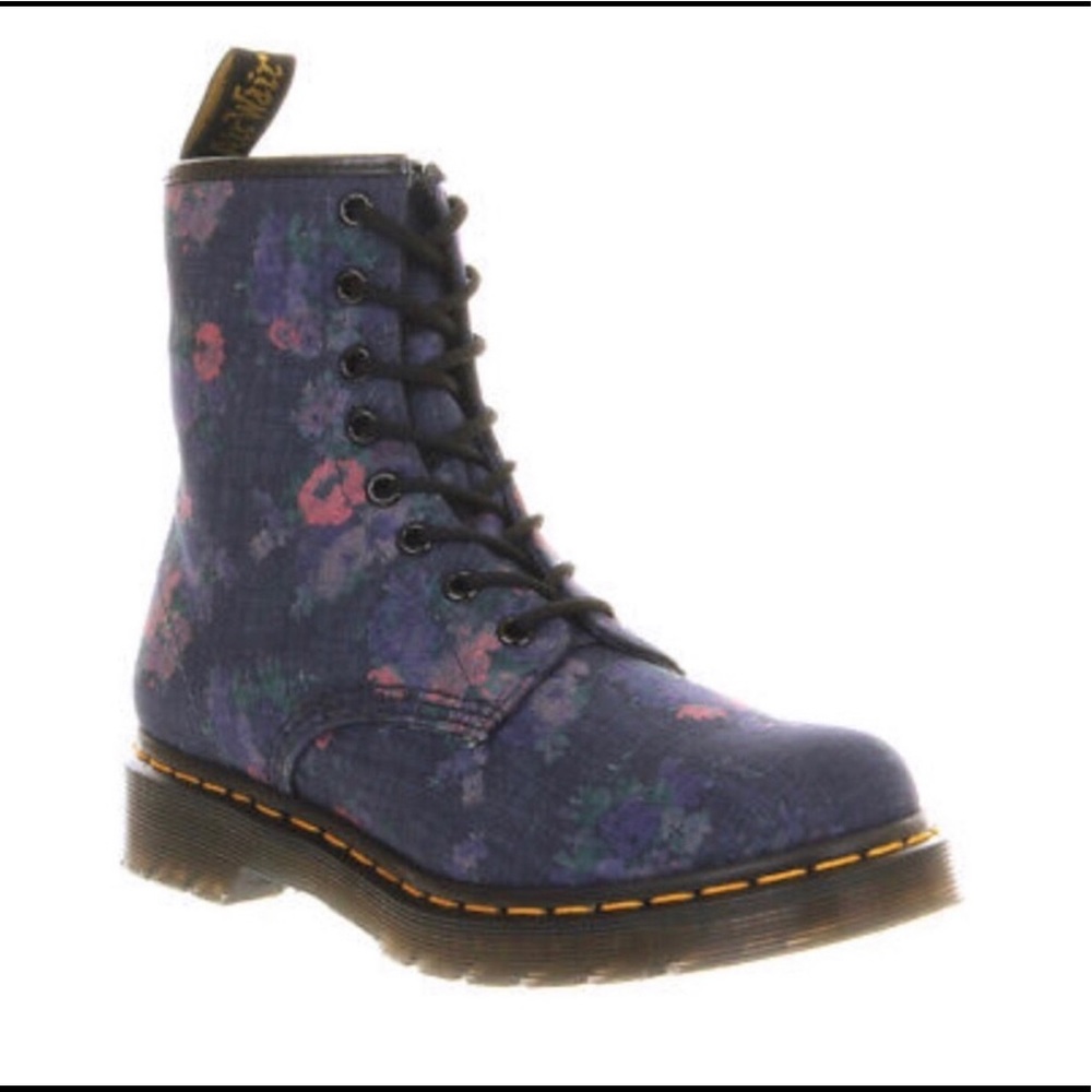 Flower printed denim doc martens